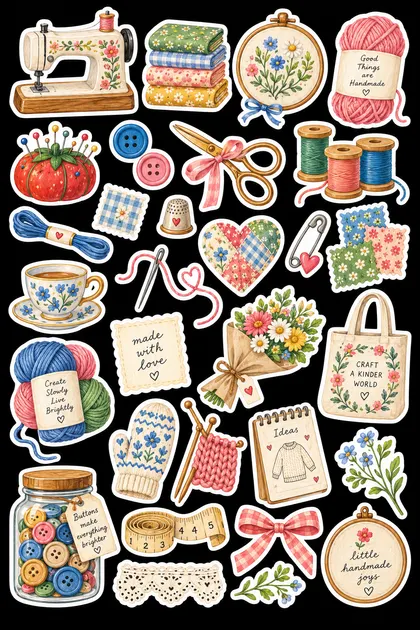 A sewing machine, thread spools, scissors, pincushions and haberdashery details.